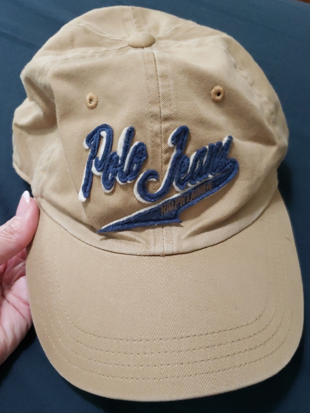 NWT- Ralph Lauren Polo Jeans Khaki Baseball Cap with Blue Embroidery - Picture 5 of 6